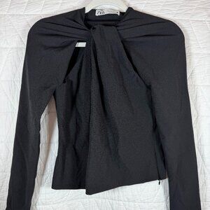 Zara Twisted Neck black top blouse women size Small